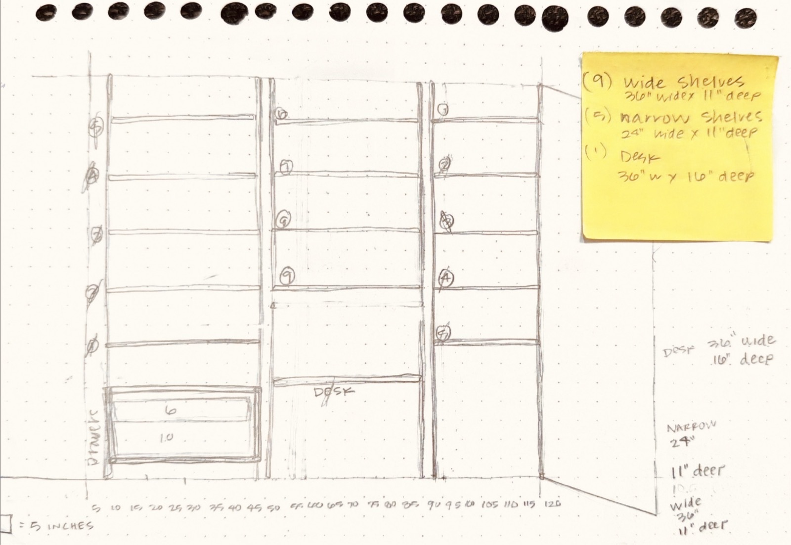 Desk and Shelving Set — The original hand drawing